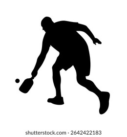 Pickleball Player in Intense Rally Silhouette, Vector Silhouette of Male Pickleball Athlete Mid Play