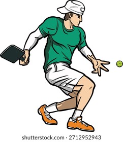 Jugador de Pickleball sirviendo la bola de dibujos animados