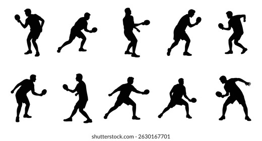 Silueta del jugador de Pickleball, Paquete de la silueta del jugador de Pickleball, silueta del jugador de Pickleball aislada sobre fondo blanco