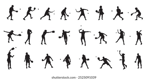 pickleball player silhouette bundle, man and woman pickleball player silhouette vector