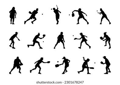 pickleball player silhouette designs on white background. svg