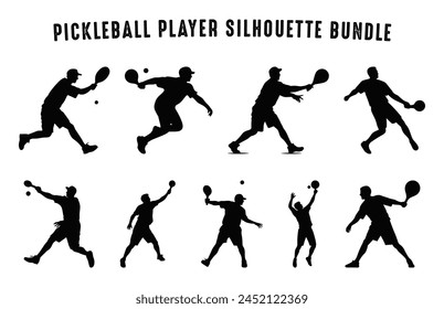 Juego de Vector de silueta de jugador de pickleball, jugadores masculinos de pelota de pickle Colección de siluetas