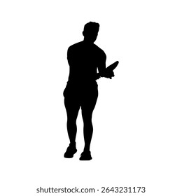 Pickleball Player Standing with Paddle Silhouette, Male Athlete Holding Pickleball Paddle Vector Art