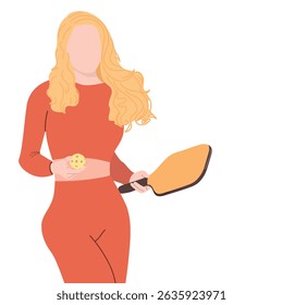 Pickleball player woman on white background. Flat vector illustration for digital graphic and print