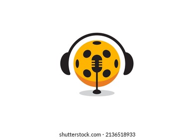 pickleball podcast logo with a combination of a ball, headset, and microphone