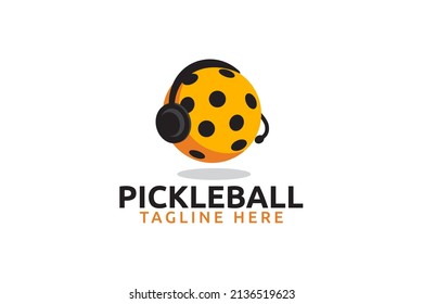 pickleball podcast logo with a combination of a ball and headset