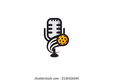 pickleball podcast logo with a combination of a ball and microphone