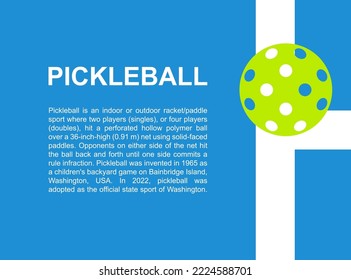 Pickleball poster background with ball and court. Vector banner.