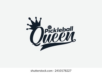 pickleball queen text art with beautiful lettering and a ball on the letter i for t-shirts, stickers, posters, etc.