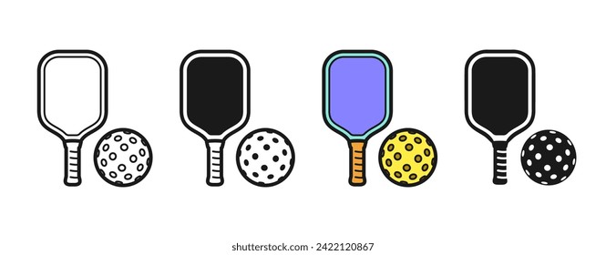 Pickleball Racket and Ball Icons In Different Styles