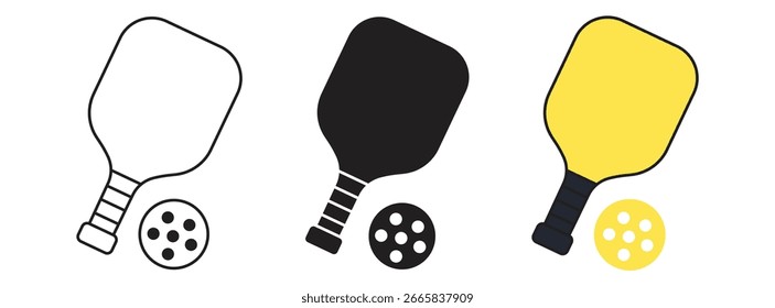 Símbolo de ícone de raquete e conjunto de bolas de pincel, ilustração vetorial .