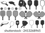 Pickleball racket and ball silhouette, Pickleball bundle silhouette,  Pickleball paddles silhouette, Pickleball silhouette. 
