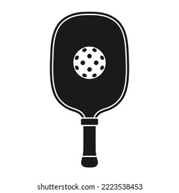 Pickleball racket and ball silhouette. Icon isolated vector illustration on white background.