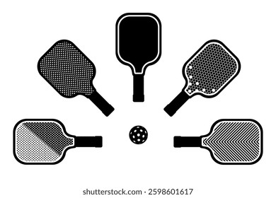 Pickleball racket and ball silhouette set icon symbol vector illustration
