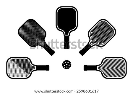 Pickleball racket and ball silhouette set icon symbol vector illustration