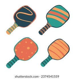 Pickleball racket vector illustration in colorful flat cartoon style.