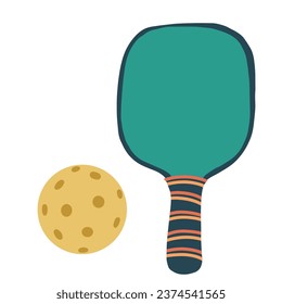Pickleball racket vector illustration in colorful flat cartoon style.