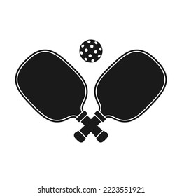 Pickleball rackets and ball silhouette. Isolated vector illustration on white background.