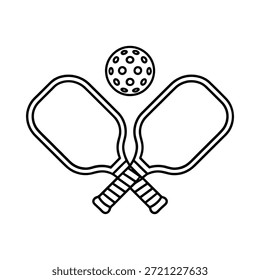 Raquetas de pelota y pelota en un simple dibujo de línea