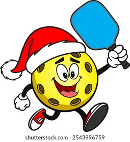 Pickleball with Santa Hat Running, Hand Drawn Vector illustration, Isolated On Transparent Background