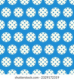 Pickleball seamless pattern with ball on blue background. Flat vector illustration.