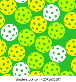 pickleball seamless pattern. pickleball balls on green background.