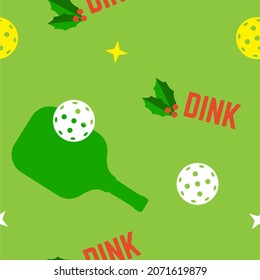 Pickleball seamless pattern. Christmas wrapping paper. Vector illustration.