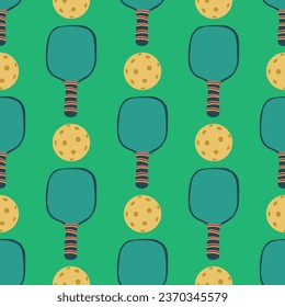 Pickleball seamless pattern vector illustration in colorful flat cartoon style.