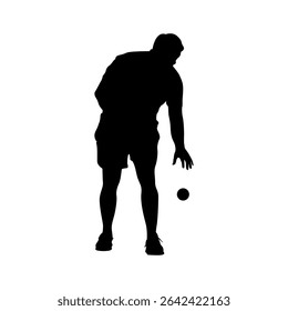 Pickleball Serve Preparation Silhouette Male Player, Man Ready to Serve in Pickleball Vector Silhouette Art