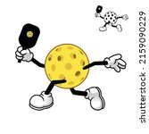 Pickleball Serves Ball Strike with Black and White Line Art Drawing, Sports Items, Vector Character Illustration, Outline Cartoon Mascot Logo in Isolated White Background.
