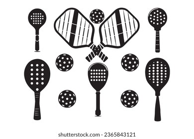 Pickleball silhouette hitting the ball on the racket isolated vector illustration on white background