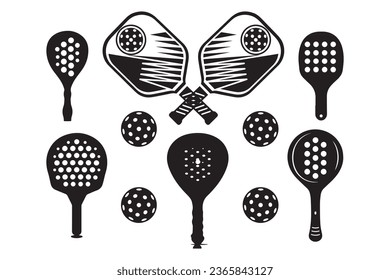 Pickleball silhouette hitting the ball on the racket isolated vector illustration on white background