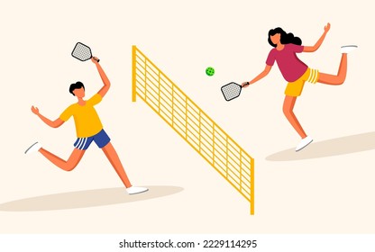 Pickleball sport game man and women illustration