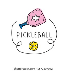 Pickleball sport. Vector badge illustration on white background.