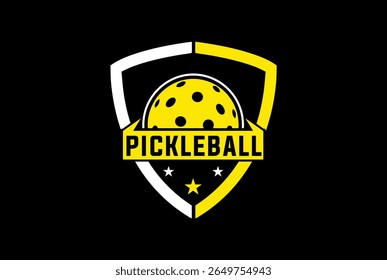 Pickleball sports badge logo vector with shield.