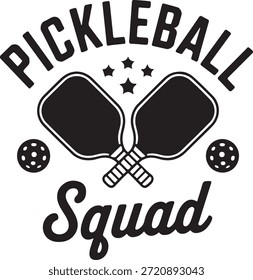 O design do logotipo do pelotão de piclebol apresenta pás cruzados e bolas cercadas por estrelas, representando um espírito de equipe divertido e competitivo com uma identidade visual simples e impressionante.
