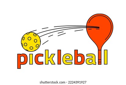 Pickleball symbol. New indoor or outdoor racket sport with solid-faced paddles, that combines many elements of tennis, badminton and ping-pong. Editable vector illustration on a transparent background