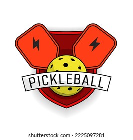 Pickleball symbol. New indoor or outdoor racket sport with solid-faced paddles, that combines many elements of tennis, badminton and ping-pong. Editable vector illustration on a transparent background