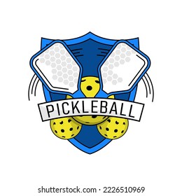 Pickleball symbol. New indoor or outdoor racket sport with solid-faced paddles, that combines many elements of tennis, badminton and ping-pong. Editable vector illustration on a transparent background
