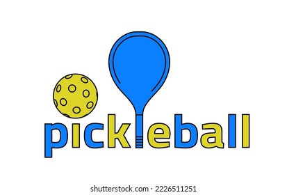 Pickleball symbol. New indoor or outdoor racket sport with solid-faced paddles, that combines many elements of tennis, badminton and ping-pong. Editable vector illustration on a transparent background