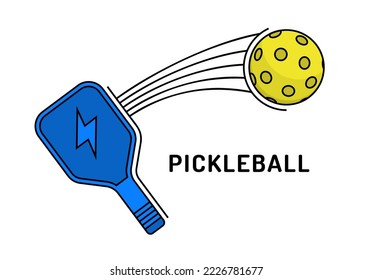 Pickleball symbol. New indoor or outdoor racket sport with solid-faced paddles, that combines many elements of tennis, badminton and ping-pong. Editable vector illustration on a transparent background