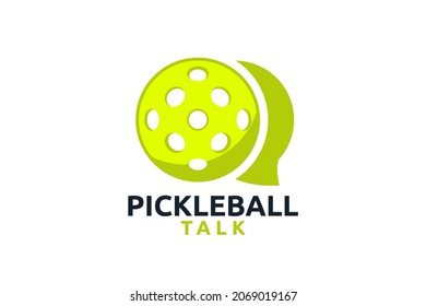 pickleball talk logo with combination of a ball and bubble or chat