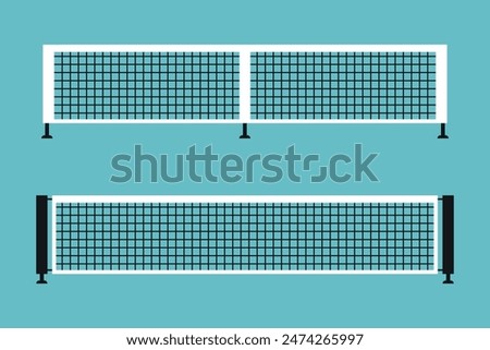 Pickleball and tennis net. Flat icon set. Vector illustration