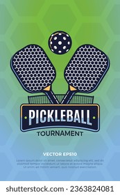 Pickleball tournament flyer with logo emblem vector illustration