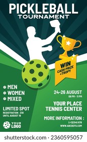 pickleball tournament flyer or poster vector template for competition events, training, matches