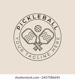 pickleball tournament line art logo with emblem, vector illustration minimalist design