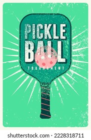 Pickleball Tournament typographical vintage grunge style poster design. Retro vector illustration.