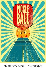 Pickleball Tournament typographical vintage grunge style poster design. Retro vector illustration.