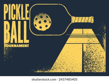 Pickleball Tournament typographical vintage grunge style poster design. Retro vector illustration.