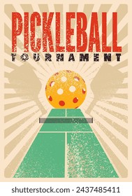 Pickleball Tournament typographical vintage grunge style poster design. Retro vector illustration.